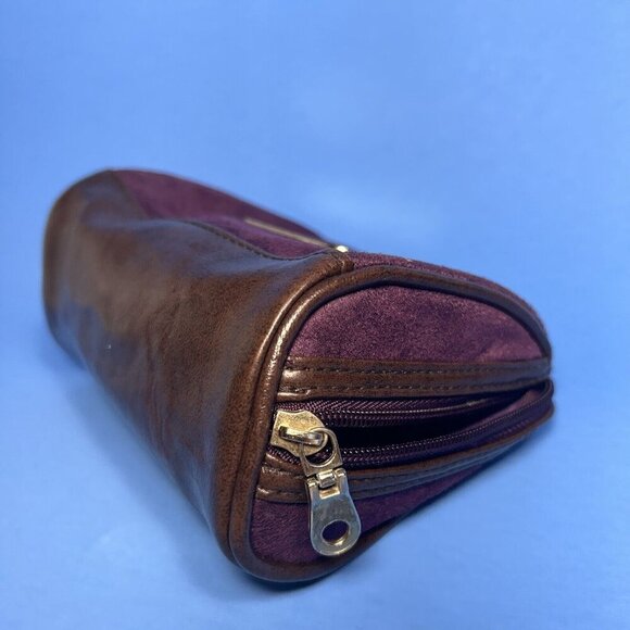 Modella Purple Suede Leather Cosmetic Bag Toiletry Carry All - Picture 9 of 9